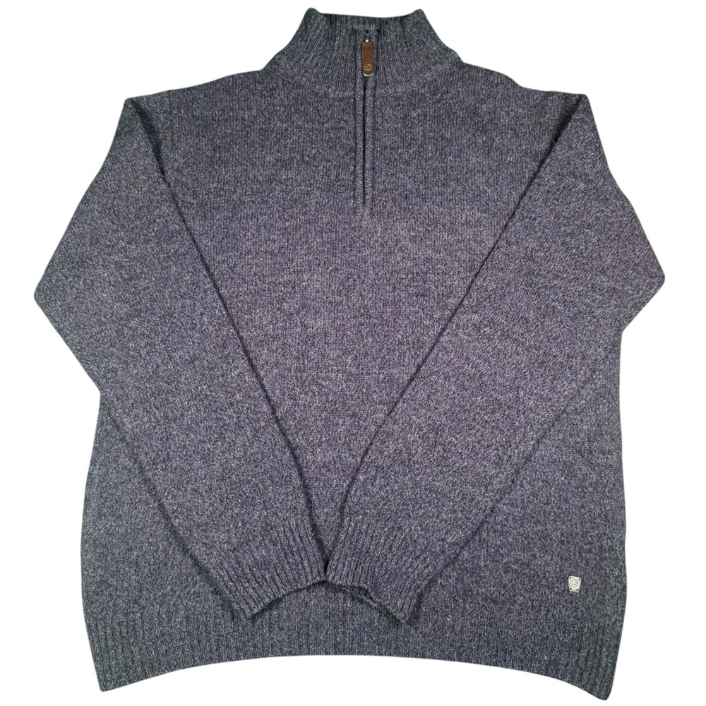 Bugatti Mens ExtraFine Merino Wool 1/4 Zip Mock‎ Neck Sweater M Purple